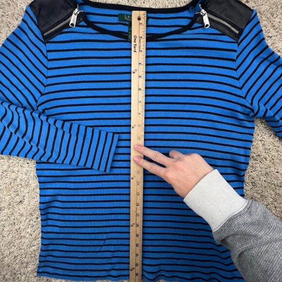 Lauren Ralph Lauren Women’s Striped Blue Black Size 1X Plus Lightweight Sweater - Picture 2 of 9